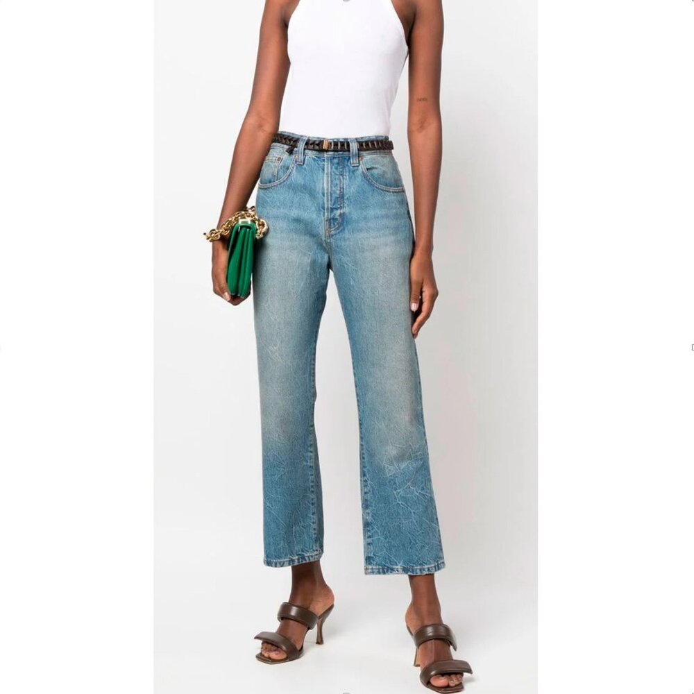 Victoria Beckham 'Victoria' Wide Leg Cropped Jeans Light Wash Denim Size 28